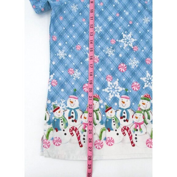 Vtg Scrub Works Scrub Top Womens Large Christmas Faux Wrap Pocket Nurse Snowman - Picture 7 of 10